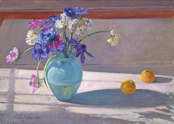 Anemones and a Blue Glass Vase